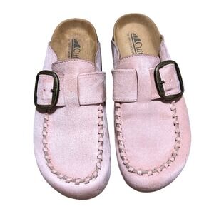 Cliffs White Mountain Baby Pink Suede Textile Mules Clogs Buckle Womens 7.5M